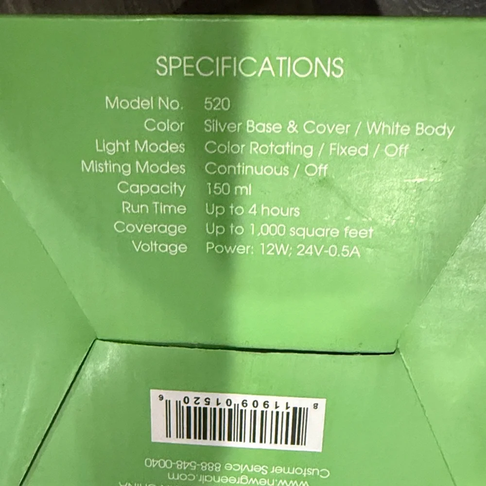 NWT green air Essential Oil Diffuser - Silver 3:3